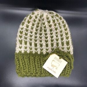HandKnit Chunky Cilantro Wool Blend Ribbed Knit Beanie